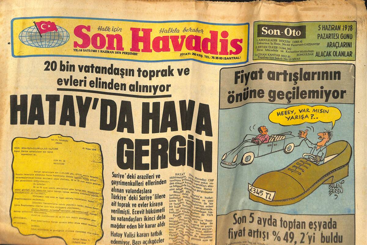 Son Havadis Gazetesi 1 Haziran 1978 - Anarşi Bütün Yurtta Kol geziyor - Ecevit, Carter'la Ters Düştü GZ133503 - 2