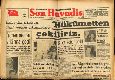 Son Havadis Gazetesi 1 Mart 1964 - Yunan Ordusu Alarma Geçti GZ60364 - 1