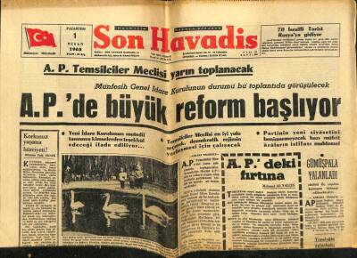 Son Havadis Gazetesi 1 Nisan 1963 - APde Büyük Reform Başlıyor GZ59299 - 1