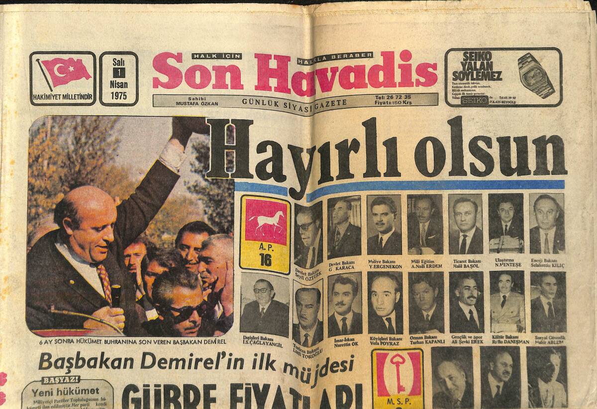 Son Havadis Gazetesi 1 Nisan 1975 - Emel Sayın Üzgün - Barzani İran'a Sığındı GZ160283 - 1