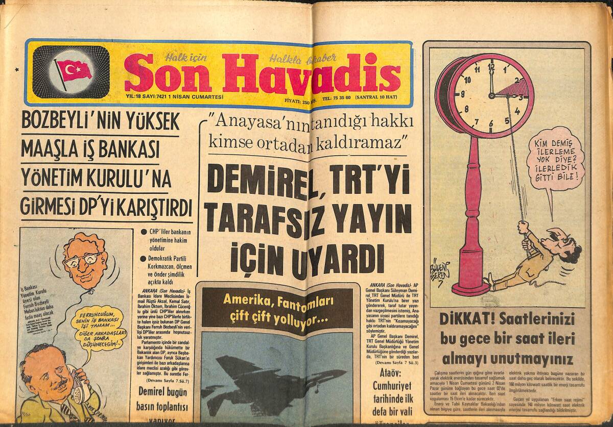 Son Havadis Gazetesi 1 Nisan 1978 - Kızıldere'nin Yıldönümü Terör Havası İçinde Geçti - Amerika , Fantomları Çift Çift Yolluyor... GZ142882 - 1