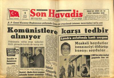 Son Havadis Gazetesi 1 Şubat 1967 - Komünistlere Karşı Tedbir Alınıyor GZ59510 - 1