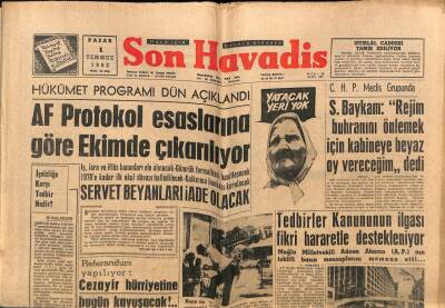 Son Havadis Gazetesi 1 Temmuz 1962 - Af Protokol Esaslarına Göre Ekimde Çıkarılıyor GZ73950 - 1