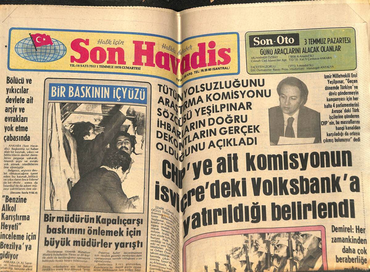 Son Havadis Gazetesi 1 Temmuz 1978 - NATO'nun İki Komutanlığı Türk Generallerine Geçti GZ142907 - 1