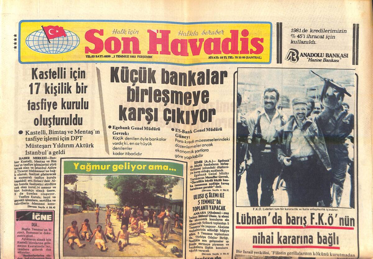 Son Havadis Gazetesi 1 Temmuz 1982 - Dünyaca Ünlü Balet Nureyev Yarın İstanbul'a Geliyor - Maradona Tekmelerden Göz Açamadı GZ143064 - 1