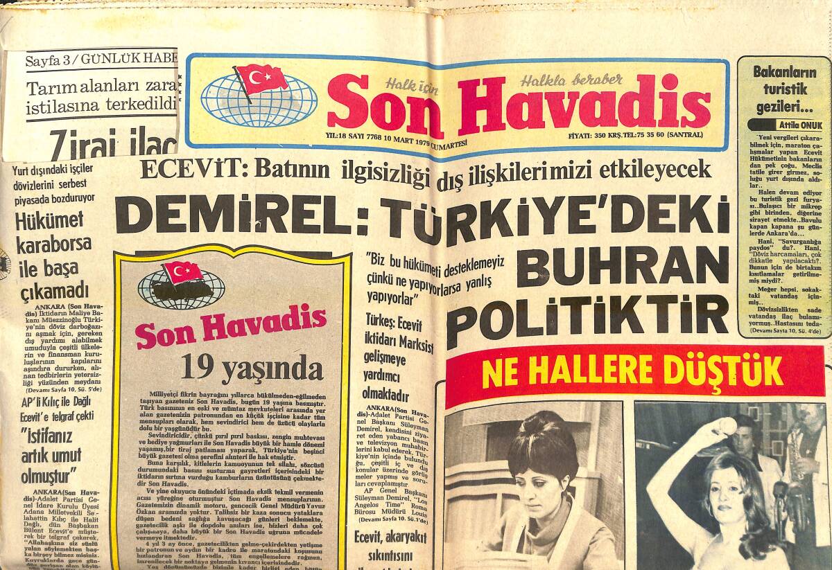 Son Havadis Gazetesi 10 Mart 1979 - Muhammed Rıza, Farah, Rıza Sirius, Farahnaz, Ali Rıza Ve Leyla Pahlevi Ayrılmaz Bir Bütündür GZ143087 - 1