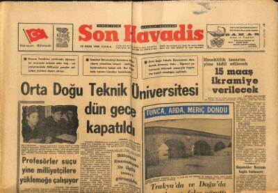 Son Havadis Gazetesi 10 Ocak 1969 - Preveze Şilebi Atlantikte Yandı - ODTÜ Dün Gece Kapatıldı GZ124335 - 1