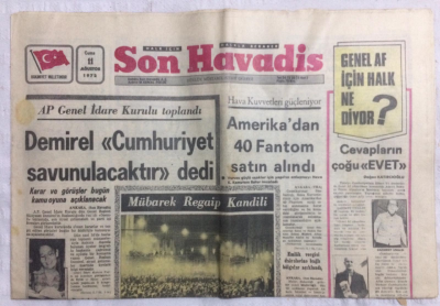 Son Havadis Gazetesi 11 Ağustos 1972 - Amerikadan 40 Fantom Satın Alındı - GZ21314 - 1