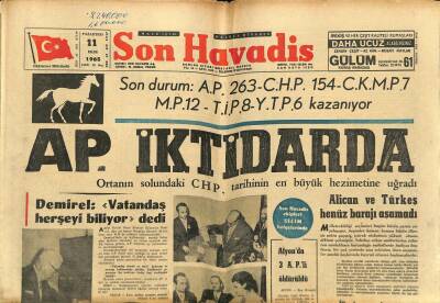 Son Havadis Gazetesi 11 Ekim 1965 - AP İktidarda - Ağrıda Kanlı Hadiseler Oldu GZ120982 - 1
