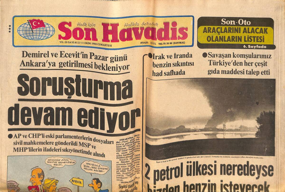 Son Havadis Gazetesi 11 Ekim 1980 - Demirel Ve Ecevit'in Pazar Günü Ankara'ya Getirilmesi Bekleniyor - Fenerbahçe Yoğun Bir Şekilde Çalışıyor GZ134725 - 2