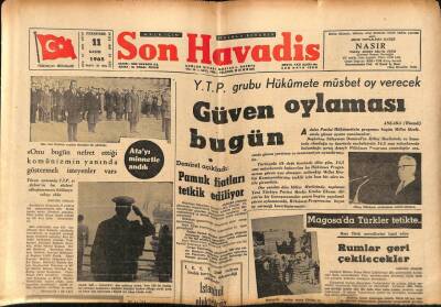 Son Havadis Gazetesi 11 Kasım 1965 - Magosadaki Türkler Tetikte Rumlar Geri Çekilecekler GZ56557 - 1