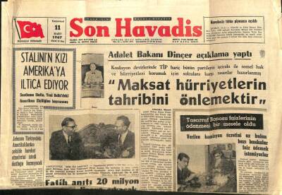 Son Havadis Gazetesi 11 Mart 1967 - Sunay 2 Nisanda Amerikaya Hareket Ediyor GZ98497 - 1