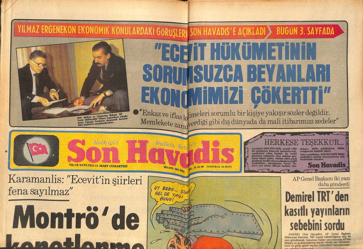 Son Havadis Gazetesi 11 Mart 1978 - Hakim Albay Naci Gür'ün Ölümündeki Esrar Perdesi Kaldırılamadı - Montrö'de Kenetlenme GZ142885 - 1