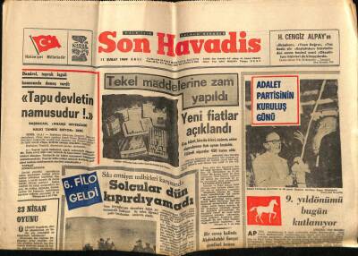 Son Havadis Gazetesi 11 Şubat 1969 - Adalet Partisinin Kuruluş Günü GZ60342 - 1