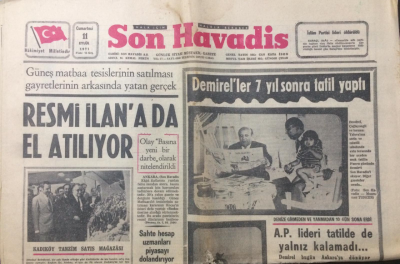 Son Havadis Gazetesi 11Eylül 1971 - Demireller 7 Yıl Sonra Tatil Yaptı - GZ12182 - 2
