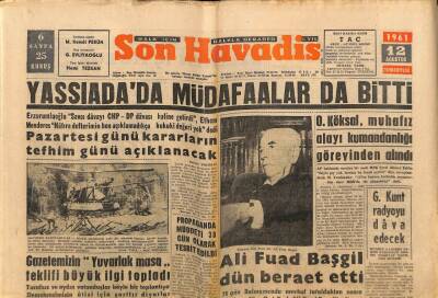 Son Havadis Gazetesi 12 Ağustos 1961 - Ali Fuad Başgil Dün Beraet Etti GZ60335 - 1