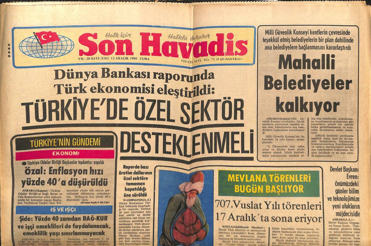 Son Havadis Gazetesi 12 Aralık 1980 - Bülent Ersoy'un Eski Halinden Eser Kalmamış - Türkiye'de Özel Sektör Desteklenmeli GZ143437 - 1