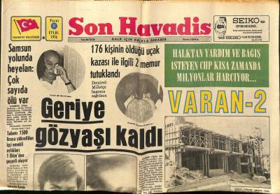 Son Havadis Gazetesi 12 Eylül 1976 - Hindistan Uçağını Kaçıran 6 Hava Korsanı Teslim Oldu - Samsun Yolunda Heyelan Çok Sayıda Ölü Var GZ124208 - 1