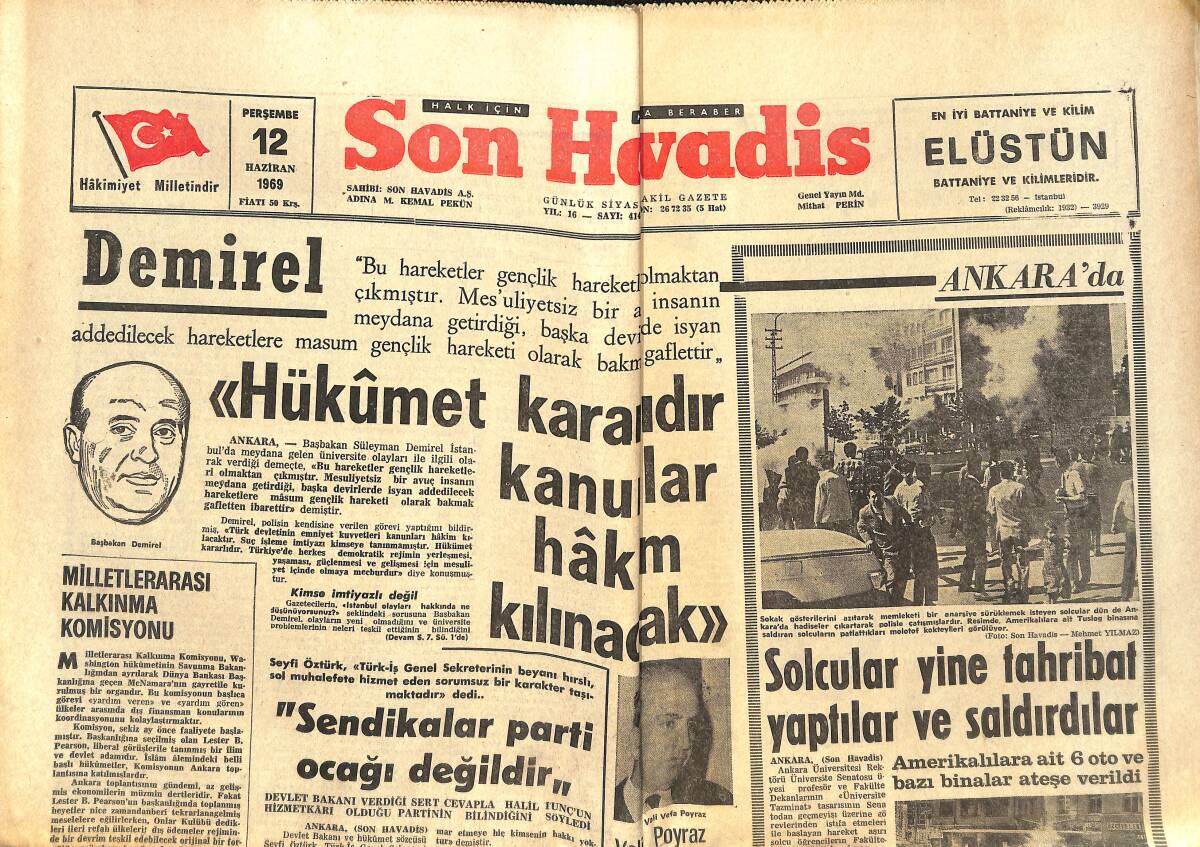 Son Havadis Gazetesi 12 Haziran 1969 - Callas Ve Rossalini Tatil Gününü Başbaşa Geçirdiler - Solcular Yine Tahribat Yaptılar Ve Saldırdılar GZ142889 - 1