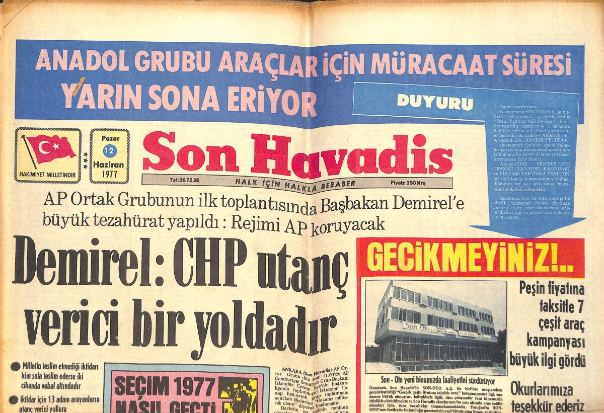 Son Havadis Gazetesi 12 Haziran 1977 - Uçaklarda Yer Olmadığı İçin Turistler İzmir Yerine Başka Ülkelere Gidiyor GZ142726 - 1