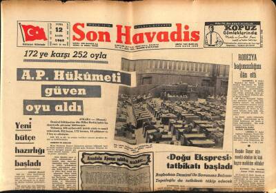 Son Havadis Gazetesi 12 Kasım 1965 - AP Hükümeti Güven Oyu Aldı GZ56556 - 1