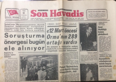 Son Havadis Gazetesi 12 Kasım 1971 - Soruşturma Önergesi Bugün Ele Alınıyor - GZ12870 - 1