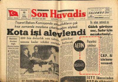 Son Havadis Gazetesi 12 Ocak 1963 - Makarios , Türklere Hak Tanımadığını Dün Açıkladı GZ74171 - 1