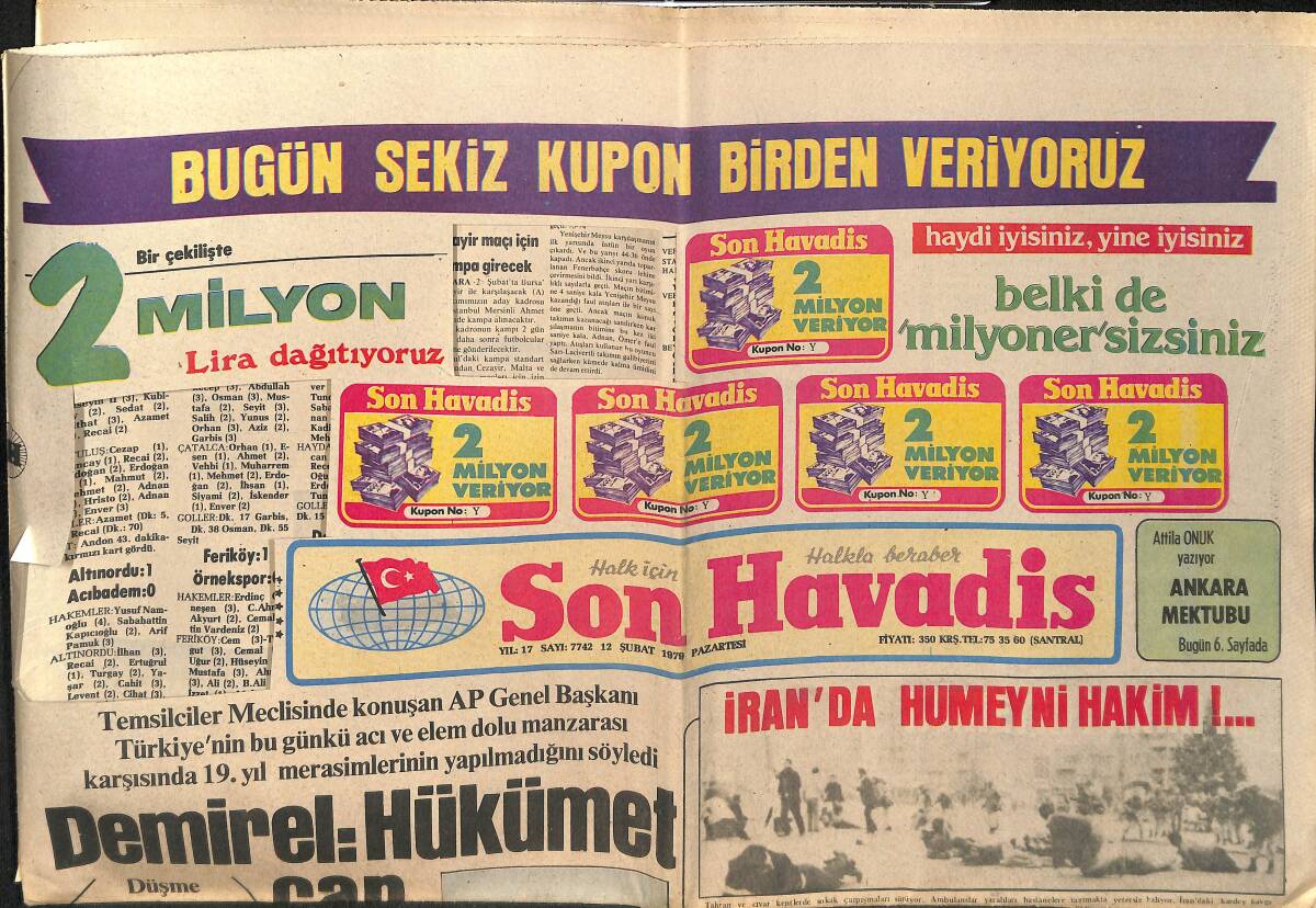 Son Havadis Gazetesi 12 Şubat 1979 - Nükhet Duru Bıraktı Nil Burak Aldı - İran'da Humeyni Hakim !.. GZ158798 - 1