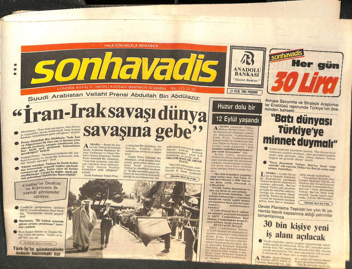 Son Havadis Gazetesi 13 Eylül 1984 - İran-Irak Savaşı Dünya Savaşına Gebe - Füsun Erbulak Olayı Yeni Boyutlarda GZ144134 - 1