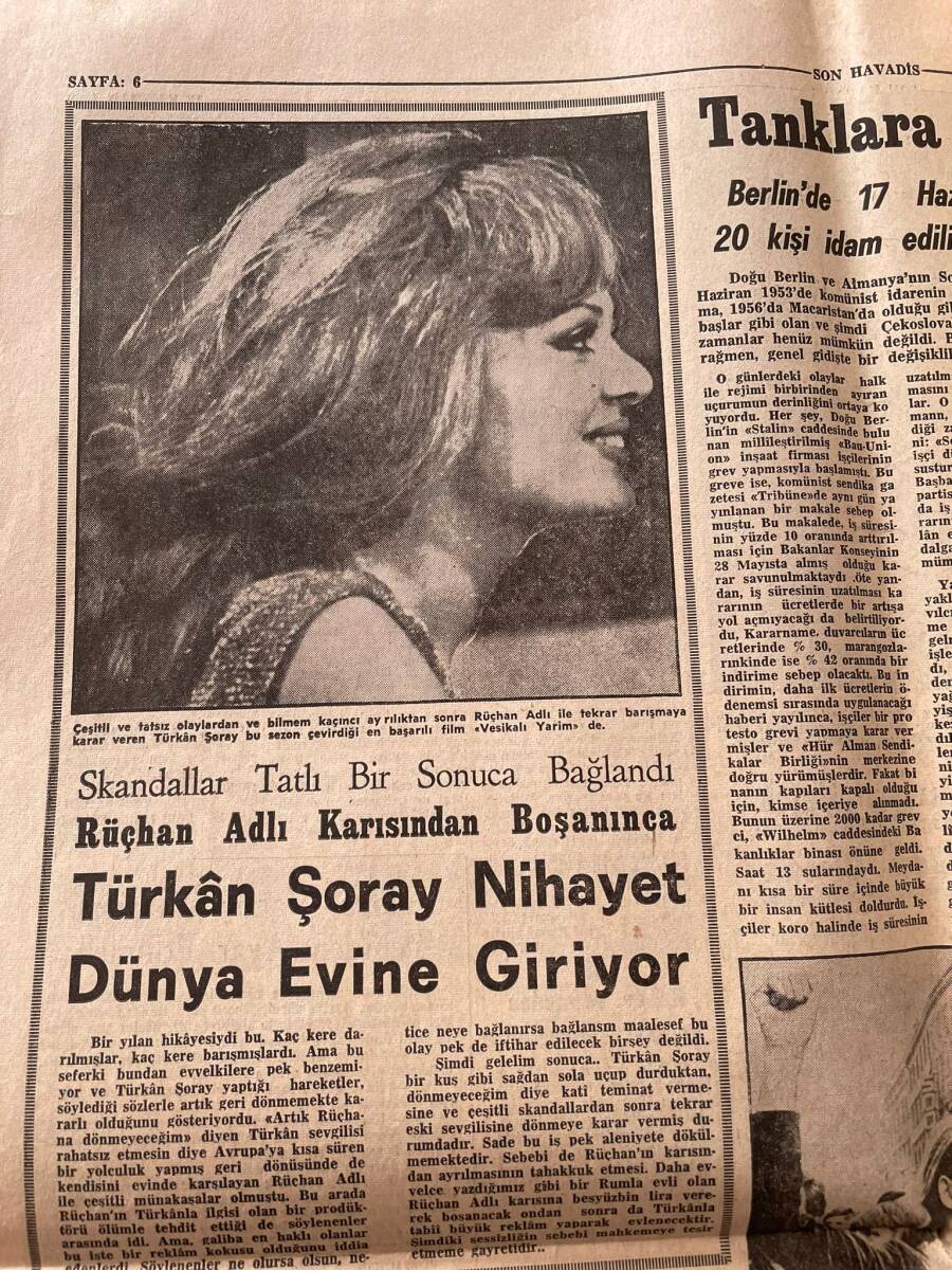 Son Havadis Gazetesi 13 Haziran 1968 - Türkan Şoray Nihayet Dünya Evine Giriyor - Galatasaray'da Revizyon Şart GZ142832 - 2