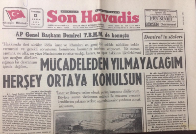 Son Havadis Gazetesi 13 Kasım 1971 - AP Genel Başkanı Demirel TBMM De Konuştu - GZ12867 - 2