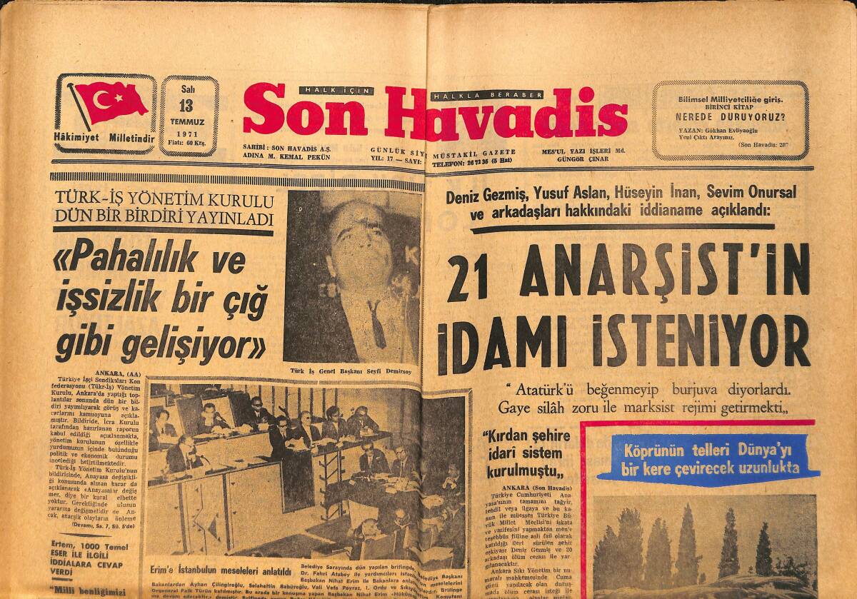 Son Havadis Gazetesi 13 Temmuz 1971 - Millet Meclisinde Özel Yüksek Okullar Tasarısı Görüşüldü GZ158845 - 1