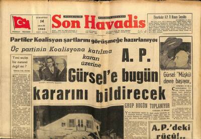 Son Havadis Gazetesi 14 Aralık 1963 - Partiler Koalisyon Şartlarını Görüşmeğe Hazırlanıyor GZ65333 - 2