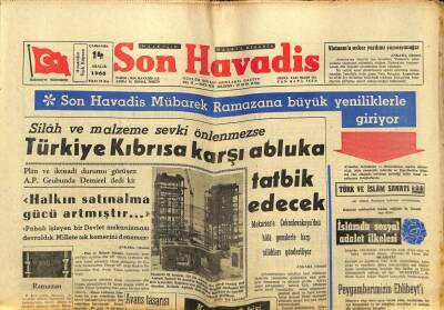 Son Havadis Gazetesi 14 Aralık 1966 - Türkiye Kıbrısa Karşı Abluka Tatbik Edecek GZ59535 - 1