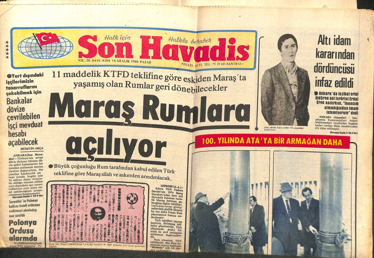 Son Havadis Gazetesi 14 Aralık 1980 - Beşiktaş'ı Seyircisi Protesto Etti... - Maraş Rumları Açılıyor GZ143443 - 1