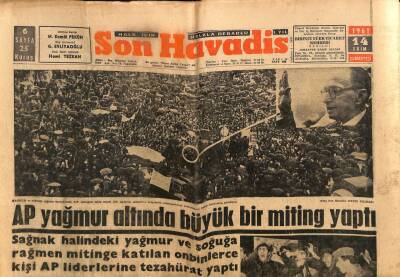 Son Havadis Gazetesi 14 Ekim 1961 - AP Yağmur Altında Büyük Bir Miting Yaptı GZ74124 - 1