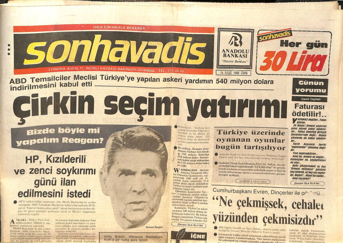 Son Havadis Gazetesi 14 Eylül 1984 - Prens Abdülaziz İstanbul'u Gezdi! - Cüda Hoca'nın Amacı Ne? GZ144133 - 1