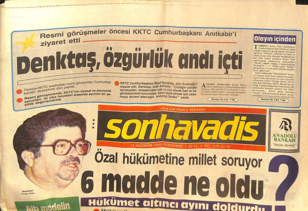 Son Havadis Gazetesi 14 Haziran 1984 - Turgut Özal: 6 Madde Ne Oldu? - Cenk Koray, Her Derde Deva! GZ144140 - 1