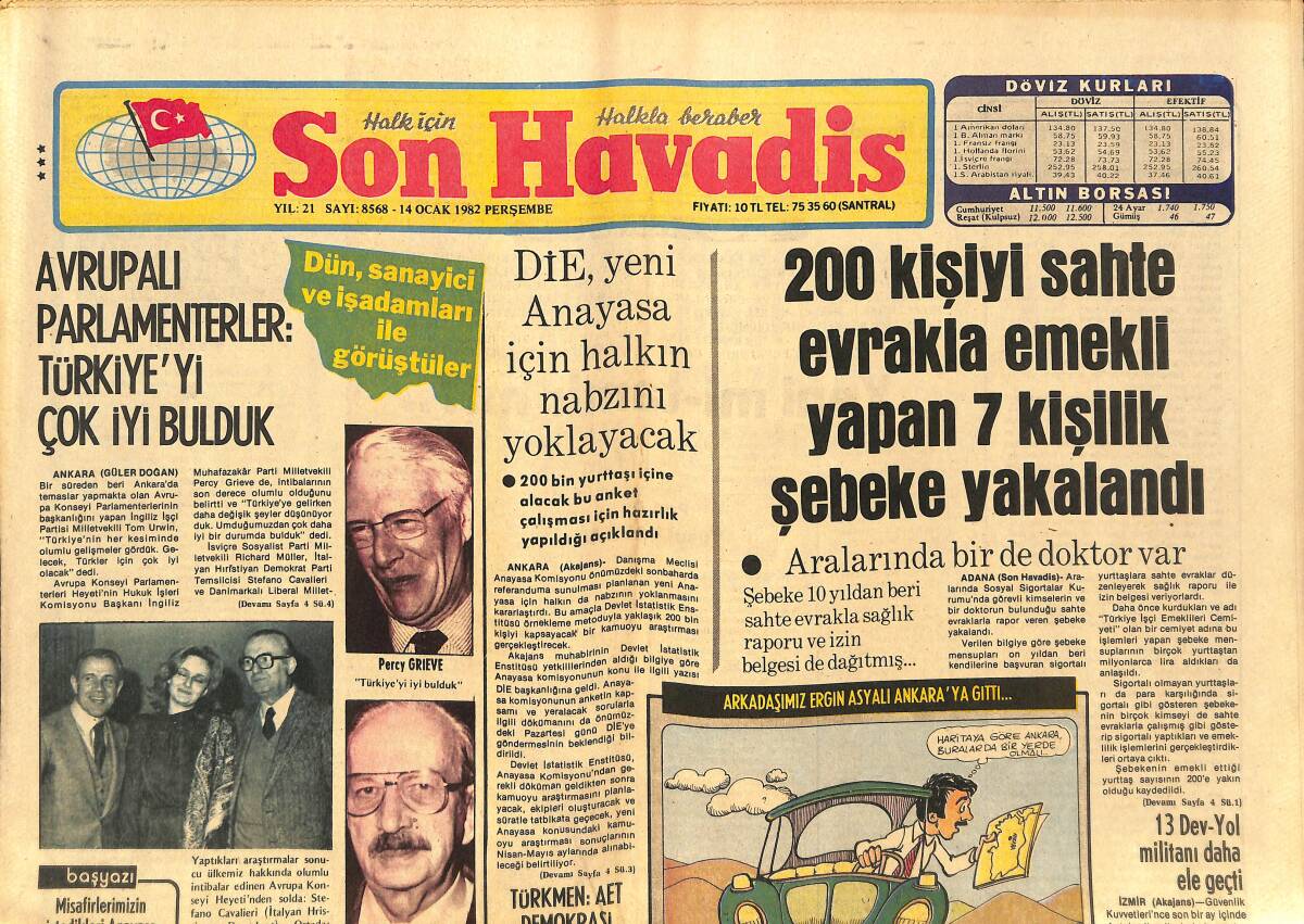 Son Havadis Gazetesi 14 Ocak 1982 - Tarık Akan Dün de Yargılandı - DİE , Yeni Anayasa İçin Halkın Nabzını Yoklayacak GZ142738 - 1