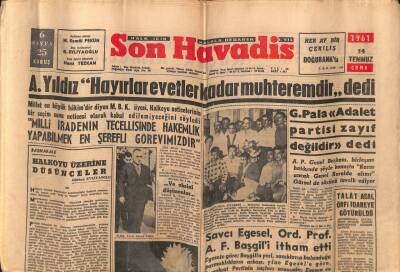 Son Havadis Gazetesi 14 Temmuz 1961 - A. Yıldız Hayırlar Evetler Kadar Muhteremdir dedi GZ77434 - 1