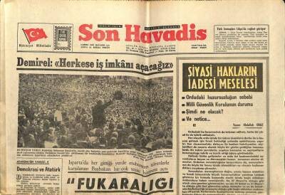 Son Havadis Gazetesi 14 Temmuz 1969 - Demirel Herkese İş İmkanı Açacağız GZ97907 - 1