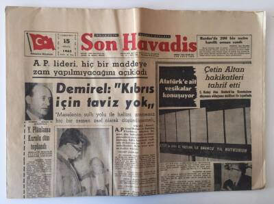 Son Havadis Gazetesi 15 Eylül 1965 - Demirel Kıbrıs İçin Taviz Yok GZ11239 - 1