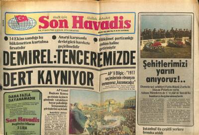 Son Havadis Gazetesi 15 Eylül 1979 - Gaziantep Eski Sağlık Müdiresi Otosu İçinde Öldürüldü - Demirel Tenceremizde Dert Kaynıyor GZ120959 - 1