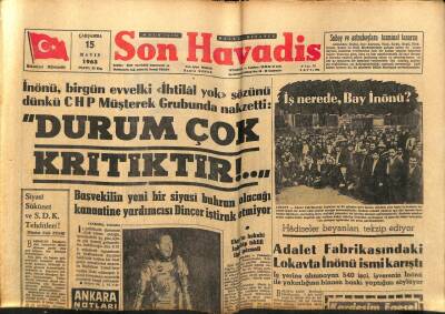Son Havadis Gazetesi 15 Mayıs 1963 - İnönü Durum Çok Kritik GZ99017 - 1