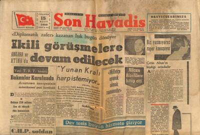 Son Havadis Gazetesi 15 Mayıs 1965 - Seyyar Ameliyat Laboratuarı Geldi - Yunan Kralı Harp İstemiyor GZ123999 - 1