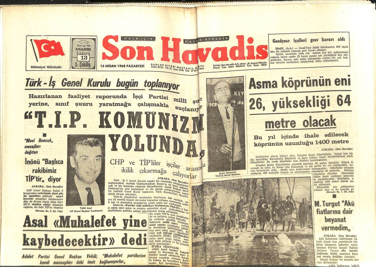 Son Havadis Gazetesi 15 Nisan 1968 - Sandie Shaw Geçenlerde Gizlice Evlendi - Gençler Başarılı Sanatçıları Seçti: Zeki Müren, Selda Alkor GZ142837 - 1