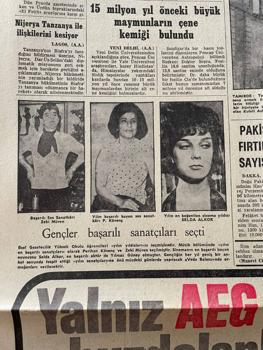 Son Havadis Gazetesi 15 Nisan 1968 - Sandie Shaw Geçenlerde Gizlice Evlendi - Gençler Başarılı Sanatçıları Seçti: Zeki Müren, Selda Alkor GZ142837 - 2