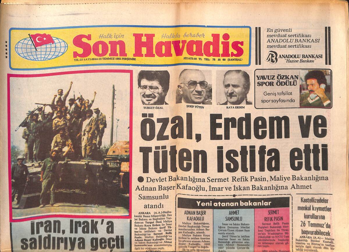 Son Havadis Gazetesi 15 Temmuz 1982 - Sarayburnu Estetik Ameliyat Gördü - Cem Karaca Bugün Akşama Kadar Yurda Dönmezse Malları Müsadere Edilecek GZ149434 - 1