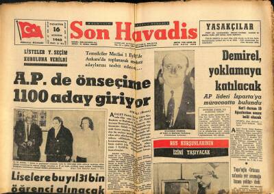 Son Havadis Gazetesi 16 Ağustos 1965 - AP Lideri İspartaya Müracaatta Bulundu GZ102277 - 2