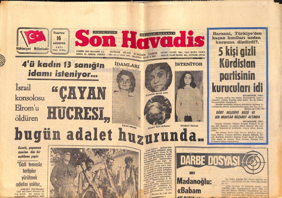 Son Havadis Gazetesi 16 Ağustos 1971 - Renault-12 Bugün Piyasaya Çıkıyor - Türkiye'nin En Büyük 100 Firması Açıklandı GZ158775 - 1